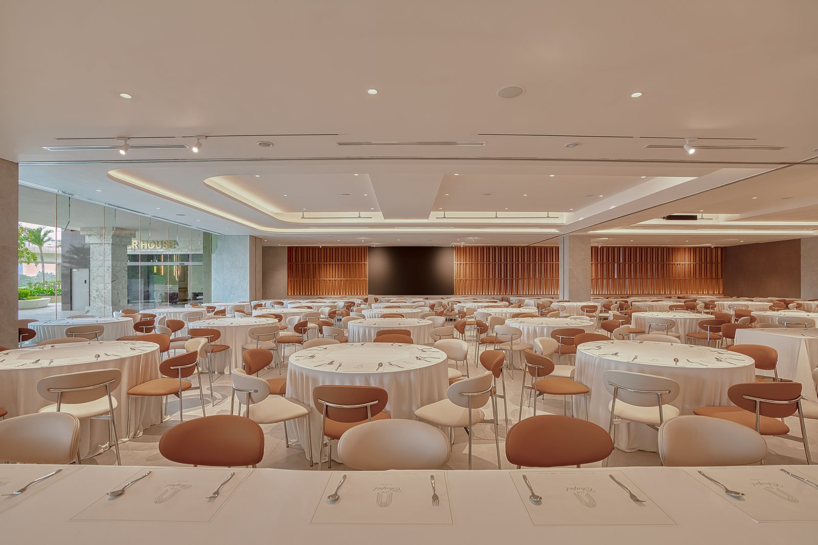Banquet hall with round tables